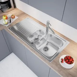 Evineo m40 Küchenspüle mit Restebecken und Ablage B: 100 T: 50 cm, EV2007,