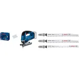 Bosch 06015B3021 Professional GST 185-LI Akku-Stichsäge Solo (Karton) + 3x Stichsägeblatt Set Expert ‘Wood 2-Side Clean‘ (für Sperrholz, Massivholz-Möbelplatte, Länge 117 mm)