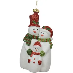 Christbaumschmuck Schneemann Familie Kunststoff 9,5cm Figur Bruchfest Weihnachtsbaum Anhänger Weihnachten Weihnachtsbaumschmuck Winter Snowman Weiß