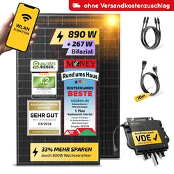 Balkonkraftwerk 880W Solaranlage Steckerfertig Komplettset Photovoltaik Anlage 800W, Kabellänge: 10m