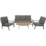 FRG Loungeset 4-teilig, Aluminium + Kunstholz grau / braun