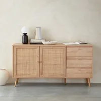 Sweeek - Skandinavisches Sideboard Holzeffekt mit Rattengeflecht 2 Türen