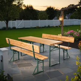 Tectake tectake® Bierzeltgarnitur, 3-teilig, klappbar, abnehmbare Rückenlehnen, beschichtetes Stahlgestell mit soliden Scharnieren, robustes Tannenholz mit Schutzlackierung