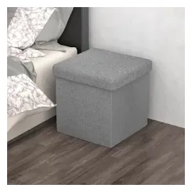 Intirilife Faltbare Sitzhocker 30x30x30 cm in FELS GRAU - Sitzwürfel mit Stauraum und Deckel aus Stoff mit Mulden - Sitzcube Fußablage Aufbewahrungs
