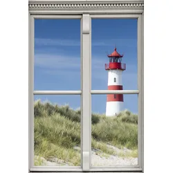 Wandsticker QUEENCE "Leuchtturm", bunt, T:0,1cm, Wandtattoos, Wandsticker, Wandbild, selbstklebend, 3D, Fenster