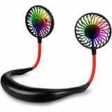 Amxcnoy Wiederaufladbarer, Tragbarer Nackenventilator, Mini-usb-ventilator Mit Zwei Verstellbaren Köpfen, 3 Geschwindigkeitsstufen, Integriertem Led-licht, Ideal Für Büro, Reisen Und Sport – Schwarz