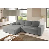 bromarkt Ecksofa PABLO Schlaffunktion Bettkasten L-Form 294x185x85cm Hellgrau Links - Hellgrau