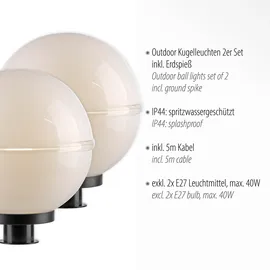 just light. Kugelleuchte weiß B:30cm Ø:3cm  ohne Leuchtmittel IP44