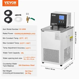Vevor Labor-Kühl-/Umwälzpumpe, 6 l Kühler für Niedertemperatur-Kühlflüssigkeit, 23 °F–212 °F, Umwälzpumpen-Kühler, LCD-Display, Wasserbad-Umwälzwasserkühlung aus Edelstahl 304
