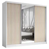 beautysofa Schrank mit Lamellen Helix - Kleiderschrank im modernes Stil Garderobe mit Schwebetüren - Spiegel Weiß - Artisan)