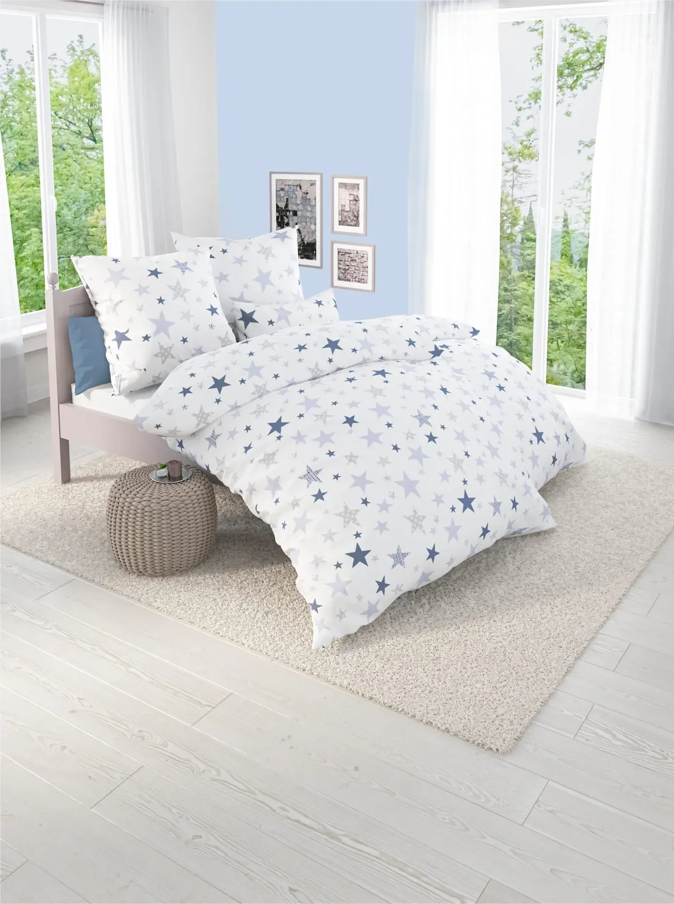 Bettwäsche WÄSCHEPUR Gr. 3, beige (ecru, bedruckt), B/L: 155cm x 220cm, Biber, B/L: 80cm x 80cm, 2 Stk., Biber, 100% Baumwolle, Bettwäsche, Bettwäsche
