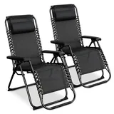 Relaxsessel mit Kissen 2er Set - anthrazit - Garten Sonnen Liege Stuhl klappbar
