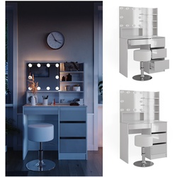 Vicco Schminktisch Sherry Weiß Hochglanz 90 x 75 cm Spiegel LED & Hocker Regal