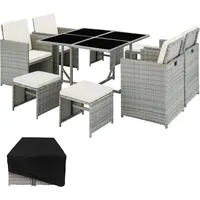 Tectake tectake® Rattan Sitzgruppe Bilbao für 4 bis 8 Personen, - Hellgrau
