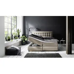 Boxbett "LILO", braun (hellbraun), B:187cm L:213cm, ATLANTIC HOME COLLECTION, Komplettbetten, Boxspringbett, inkl. Bettkasten und Topper