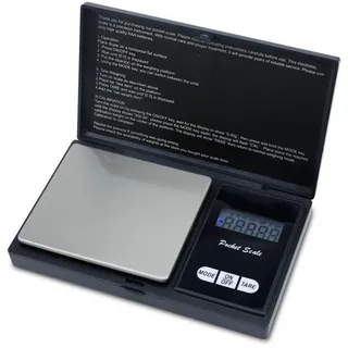 Intirilife Digitale Feinwaage, SCHWARZ - 200g - Wiegefläche 6.5x7.5 cm - Präzise Digitalwaage für S