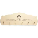 Geschenkissimo Zuhause ist, wo die Liebe wohnt - dekoratives Schlüsselbrett aus Holz mit Spruch, Zuhause Deko, Geschenk zum Einzug, Geschenkidee
