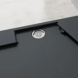 doporro Duschtasse Duschwanne 80x120x4 flach Mineralguss in Anthrazit inkl. Ablaufgarnitur AL06 DIN-Anschlüsse für bodenebene Montage geeignet Geoma04