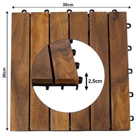 ETC Shop Holzfliese Akazie 30 x 30 cm Terrassenplatten Klicksystem Außen Klickfliesen Balkon Terrassenfliesen Holz, wetterfest, h 2,5 cm, 18er Set