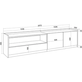 SKRAUT HOME Lowboard 207x50x37 cm Schwarz/Eiche Holzwerkstoff