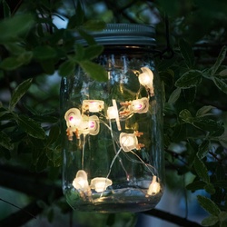 LED Solar Tisch Einmach-Glas Hänge Leuchte Party Lichterkette 10x Rentier, Edelstahl Glas, DxH 7,5x13,5 cm