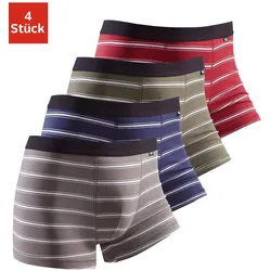 Boxer BUFFALO "Boxershorts für Herren", Herren, Gr. S, bunt (olivgrün, gestreift, blau, gestreift, bordeaux, gestreift, grau, gestreift), Jersey, Obermaterial: 95% Baumwolle, 5% Elasthan, gestreift, Unterhosen, mit schwarzem Webbund