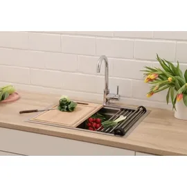 Respekta Edelstahlspüle 61 x 48,4 cm San Diego Workstation Ohne Hahnlochbank mit Premium Zubehör