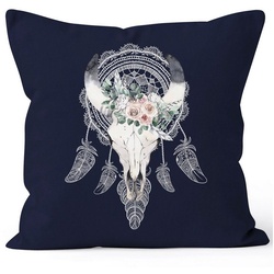 Autiga Dekokissen Kissenbezug Boho Skull Totenkopf Schädel Traumfänger Dreamcatcher Bohamien Kissen-Hülle Deko-Kissen Autiga® blau