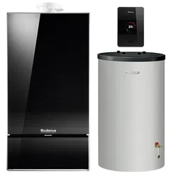 Gasbrennwertgerät GB182i, 20kW, Buderus, mit Warmwasserspeicher S120, 120l, Erdgas E, TC100, schwarz