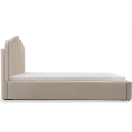 moeblo Polsterbett Bett 03 – Doppelbett mit Kopfstütze, Rahmenbettgestell, Bettkasten, Lattenrost und gepolstertem Kopfteil, Double - 140x200 - ... - Hellgrau