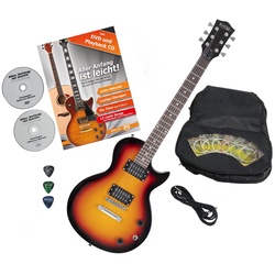 Rocktile E-Gitarre LP-100 E-Gitarre mit Zubehör (Gitarren Gigbag Tasche, Kabel, Plektren, Gitarren Schule mit CD & DVD, Gitarrensaiten), Single Cut-Modell braun