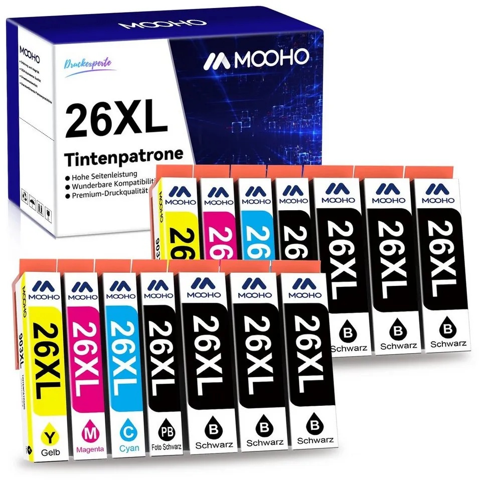 MOOHO für EPSON 26XL 26 XL Multipack Tintenpatrone (Expression Premium XP 700 710 720 800 810 820, 0-tlg., 510 520 600 605 610 615 620 625) bunt|gelb|schwarz