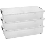 Centi 3Stk. Unterbett Kommode mit Rollen 32L 77cm Deckel Spielzeug Box Aufbewahrung,