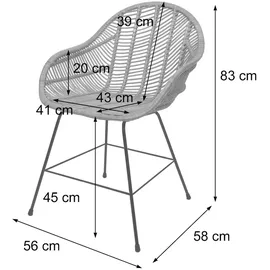 Mendler 6er-Set Esszimmerstuhl HWC-M28, Küchenstuhl Korbstuhl Rattansessel Rattanstuhl Stuhl, Kubu Rattan Metall