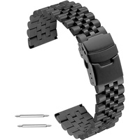 Kai Tian 22mm Prämie Super 3D Schwarz Armbanduhr Edelstahl Uhrarmband Metall Uhrenarmband mit Doppelschlössern Taucherschließe für Damen Herren