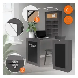 ML-Design Wandklapptisch mit Tafel und Regal Grau