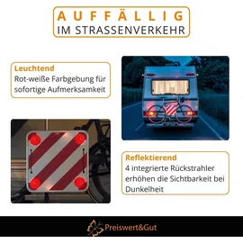 Preiswert & Gut Warnschild Rot Weiß Warntafel Fahrradträger 50x50 cm E Prüfzeichen Anhänger LKW