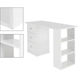 ML-Design Schreibtisch mit Schubladen und 3 Aufbewahrungsregale, Stauraum, Weiß, 120x49x72 cm