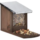 Relaxdays Eichhörnchen Futterhaus, Metalldach, Eichhörnchenhaus zum Stellen, dunkelbraun