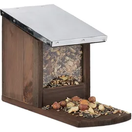 Relaxdays Eichhörnchen Futterhaus, Metalldach, Eichhörnchenhaus zum Stellen, dunkelbraun