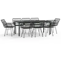 VidaXL 9-tlg. Garten-Essgruppe Schwarz Poly Rattan