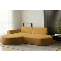 Fun Möbel Ecksofa Ecksofa Designersofa BONDY in Stoff mit Ottomane, Ottomane links oder rechts, Rundumbezug gelb