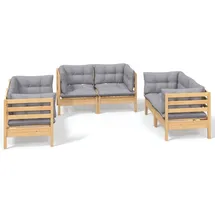 vidaXL 6-tlg. Garten-Lounge-Set mit Grauen Kissen Kiefer Massivholz