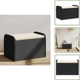 Sitzbank Mit Stauraum & Kissen Schwarz 80x51x52 Cm Poly Rattan - Gartenzubehör - Outdoor Möbel - Gartenbank - Sitzbank - Rattan Bank - The Living Store