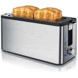 Arendo Toaster Langschlitz 4 Scheiben - Defrost Funktion - wärmeisolierendes Gehäuse - mit integrierten Brötchenaufsatz - Krümelschublade