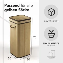 new habitat Gelber Sack Ständer aus Bambus I 80L Gelber Sack Behälter mit geruchsdichtem Deckel - Gelb