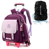 DYMY Schulrucksack mit Rollen Mädchen Rucksack mit Rollen Trolley Kinder Schule Jungs Teenager Schultasche Mädchen Schulranzen mit Rollen Trolley Tasch Violett 20x32x43cm