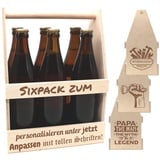 Bierträger personalisiert, Sixpack Flaschenträger, Bierträger aus Holz mit Gravur, Männerhandtasche als Geburtstagsgeschenk, Biergeschenk Männer, Bierkiste für 6 Flaschen 0,5 Liter, Braun