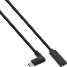 InLine USB 3.2 Gen.2x2 Kabel, USB-C Verl., ST gewinkelt auf BU, schwarz 1m