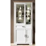 Stella Trading JASMIN Große Vitrine in Pinie hell, Artisan Eiche Optik - Vitrinenschrank mit LED-Beleuchtung und viel Stauraum im Landhausstil - 93 x 204 x 42 cm (B/H/T)